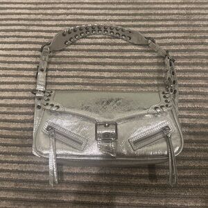 Mango Silver Shoulder Bag with Buckle Metallic Mini Purse